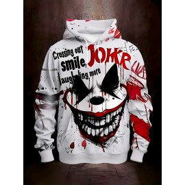 Men'S Joker 3D Print Hoodie - Casual Sporty Fitness & Outdoor Sweatshirt with Drawstring Pockets, Stretch Knit Fabric, Regular Fit for Spring, Fall, Winter Streetwear