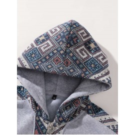 1pc Unisex Fleece-Lined Hoodie - Sporty Color-Block Design with Adjustable Drawstring, Front Zipper & Pockets, Soft Warm Fabric for Indoor/Outdoor Comfort, Regular Fit Casual Pullover, Indoor Warmth Clothing, Colorblock Hoodie, Durable Casualwear