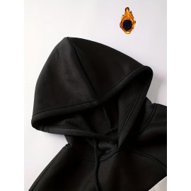 Comfortable Polyester Men's Casual Loose Fit Hoodie, Adjustable Drawstring Fashionable Hooded Sweatshirt For Fall And Winter