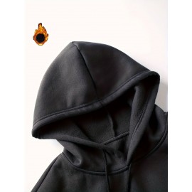 Comfortable Polyester Men's Casual Loose Fit Hoodie, Adjustable Drawstring Fashionable Hooded Sweatshirt For Fall And Winter