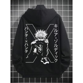 [Polyester Anime Hoodie] 100% Polyester Men's Fashion Hoodie | Loose Cut, Japanese Anime Character Prints | Stylish Casual Pullover for Autumn/Winter Outdoor Wear