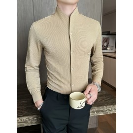 Premium Zhongshan Shirt for Men, Long Sleeve New Spring/Autumn Collection Chinese Style Stand Collar Casual Handsome Dress