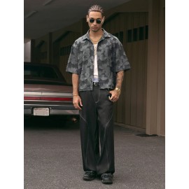 Men's Non-Stretch Button-Up Shirt - Loose Fit Streetwear Blouse, Machine Washable Formal Casual Outfits for Everyday & Special Events