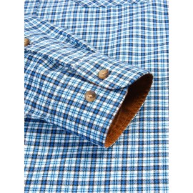 Men's Heavy-Duty Plaid Long Sleeve Dress Shirt - Winter Warmth Collar & Chest Pocket Button, Blue/White/Black/Brown Checkered Pattern, Loose Fit Casual & Formal Button-Up Coat Jacket-like Blazer (Machine Washable)