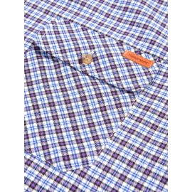 Men's Heavy-Duty Plaid Long Sleeve Dress Shirt - Winter Warmth Collar & Chest Pocket Button, Blue/White/Black/Brown Checkered Pattern, Loose Fit Casual & Formal Button-Up Coat Jacket-like Blazer (Machine Washable)