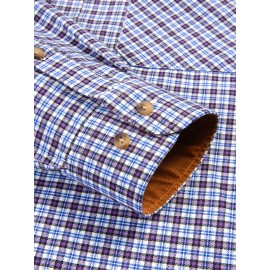 Men's Heavy-Duty Plaid Long Sleeve Dress Shirt - Winter Warmth Collar & Chest Pocket Button, Blue/White/Black/Brown Checkered Pattern, Loose Fit Casual & Formal Button-Up Coat Jacket-like Blazer (Machine Washable)