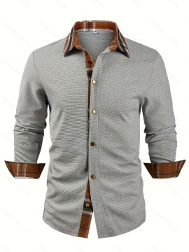 Men's Textured Waffle Knit Button-Up Long Sleeve Outdoor Casual Shirt, Breathable Fabric, Machine Washable, Suitable for Outdoors, Festivals & Office Wear, Multi-Purpose Clothing, Quality Material, Lightweight, Durable Structure, Trendy Men's Fashion
