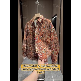 Fashion Apparel, Paisley Pattern Embroidery Craftsmanship Unisex Casual Slim Fit Long-Sleeve Shirt for All Seasons and Gift-Giving
