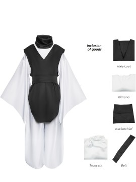 Anime Choso Character Costume Set - Black & White Long Sleeve Top with Belt, Vest, and Pants - Perfect for Parties, Cosplay, and Themed Events, Themed Event Attire|Sleek Formal Attire|Stretchy Fabric