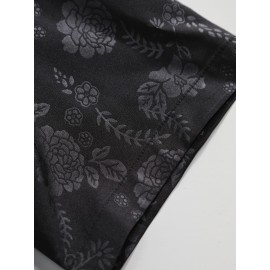 [Floral Shirt] Men's Lightweight Summer Casual Short Sleeve Shirt with Stylish Floral Print, Black & White Design, Polyester Blend, Perfect for Casual Attire, Short Sleeve Tops