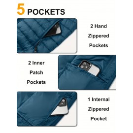 [Windproof Vest] Lightweight High Quality 33,000ft Men's Windproof Insulated Vest | Packable Stand Collar Sleeveless Jacket for Golf Running Tennis, Machine Washable Nylon-Lined Winter Outerwear, Casual Winter Wear