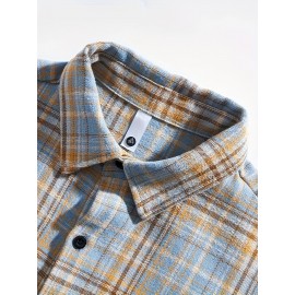 3pcs Men'S Scandinavian Vintage Plaid Shirt Set - Loose Fit, Breathable Rayon, Long Sleeve with Button-Up Design, Perfect for Fall & Spring Casual Wear, Casual Wear Shirts|Vintage Plaid Shirt|Asymmetrical Hemline, Thick