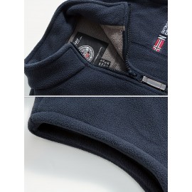 Men'S Patriotic Vest with American Flag Embroidery - Warm Fleece-Lined Fishing Vest for Outdoor Sports, Casual Style, Zip-Up Design, Black & Gray, Polyester Filler, Perfect for Fall/Winter