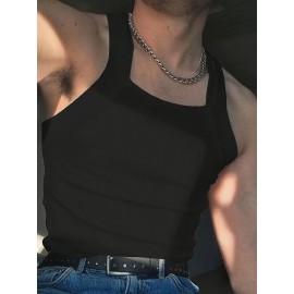 3-Pack Men's Sexy Slim-Fit Stretch Tank Tops - Sleeveless Off-Shoulder/Boat Neck Summer Muscle Tops, Medium-Stretch Fabric, Hand Wash Only, Black/Grey/White, Summer Tank Tops