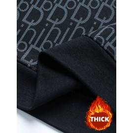 Men's Thermal Fleece-Lined Crewneck Sweatshirt - Thick Winter Warmth with Bold Letter Graphic, Soft Casual Long Sleeve Pullover, Machine Washable Cold Weather Gift for Him, Winter Sweaters, Cold Weather Apparel, Stylish Pullover