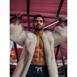 [New Fox Fur Coat] Warm Fashion Mid-Length Fox Fur Plush Collar Suit Coat | Men's Casual Fleece Outerwear, Comfortable Loose Luxurious Grass Coat, New Thickened Versatile Trendy