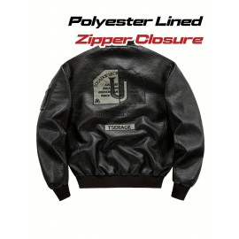 [Casual Faux Leather] Men's Casual Faux Leather Jacket | Regular Fit, Long Sleeve, Polyester Lined, Zipper Closure | Spring & Fall Outerwear