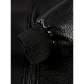 [Casual Faux Leather] Men's Casual Faux Leather Jacket | Regular Fit, Long Sleeve, Polyester Lined, Zipper Closure | Spring & Fall Outerwear