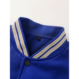 Men's Baseball Jacket with Athletic Dept. Embroidered Logo & Number 17 - Royal Blue & Beige Contrast Design, Baseball Collar, Machine Washable Casual Streetwear Jacket for Casual Attire