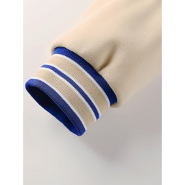 Men's Baseball Jacket with Athletic Dept. Embroidered Logo & Number 17 - Royal Blue & Beige Contrast Design, Baseball Collar, Machine Washable Casual Streetwear Jacket for Casual Attire