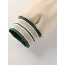 Men's Baseball Jacket with Athletic Dept. Embroidered Logo & Number 17 - Royal Blue & Beige Contrast Design, Baseball Collar, Machine Washable Casual Streetwear Jacket for Casual Attire