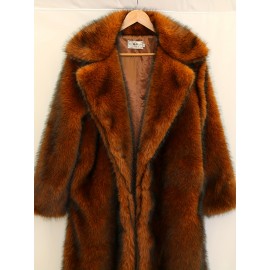 Men's New Style Faux Fox Fur Coat with Suit Collar Long Winter Windproof Warm Mink Overcoat in Large Size