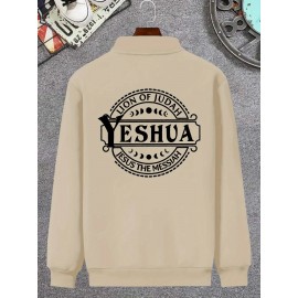 Slim Fit Men's Polyester Athletic Print Design Zip-Up Jacket Casual Stand Collar Fall Winter Coat