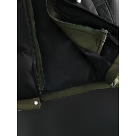 Men'S Hooded Vest - Thickened Warm Sleeveless Jacket with Zipper Closure, Red & Color Block Design, Polyester Lining, Casual Style for Cold Weather, Unisex Couple'S Outerwear, Multiple Colors Available, Winter Vest, Cold Weather Apparel