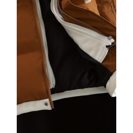 Men'S Hooded Vest - Thickened Warm Sleeveless Jacket with Zipper Closure, Red & Color Block Design, Polyester Lining, Casual Style for Cold Weather, Unisex Couple'S Outerwear, Multiple Colors Available, Winter Vest, Cold Weather Apparel