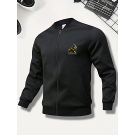 [Sporty Zip-Up Jacket] Rasta Colors Men's Lion Graphic Print Zip-Up Jacket | Machine Washable Regular Fit Outerwear, Sporty Casual Stand Collar Winter Coat, Autumn Apparel, Ethiopia Text