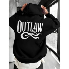 Men's OUTLAW Graphic Hooded Sweatshirt - Black with White Bold Lettering, Heavyweight 300gsm Pullover Hoodie, Casual Winter Warmth, Machine Washable, Streetwear & Outdoor Wear with Chest Pocket & Adjustable Hood
