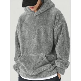[Cozy Fleece Hoodie] Soft, Warm Men's Cozy Fleece Hoodie with Kangaroo Pocket | Beige Pullover for Fall/Winter, Casual Long Sleeve Sweatshirt with Elastic Cuffs | Plush Texture, Perfect for Outdoor or Indoor Wear, Winter Apparel