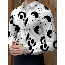 [Elegant Style] Men's Formal Dress Shirt - Sleek White with Modern Black & Gray Abstract Print, Polyester Blend, Non-Stretch, Button-Up with Lapel Collar, Ideal for All Seasons, Formal Attire|Classic Buttonup|Sleek Tailored Fit