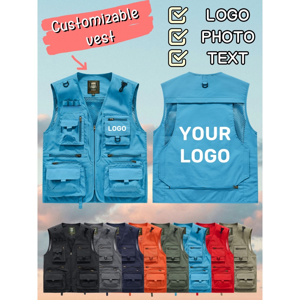 Men's Custom Logo Tactical Vest with ized Logo Printing - Heavy-Duty Multi-Pocket -Grade Vests for Outdoor,, - All-Season Wear (, MOLLE System Compatible, Durable Vest) - Add Your Logo