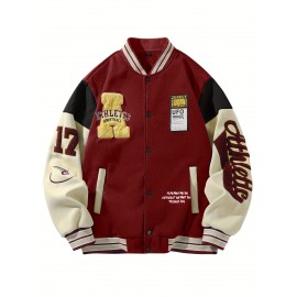 Men's Baseball Jacket with Athletic Dept. Embroidered Logo & Number 17 - Royal Blue & Beige Contrast Design, Baseball Collar, Machine Washable Casual Streetwear Jacket for Casual Attire