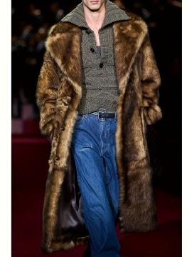 Men's New Style Faux Fox Fur Coat with Suit Collar Long Winter Windproof Warm Mink Overcoat in Large Size